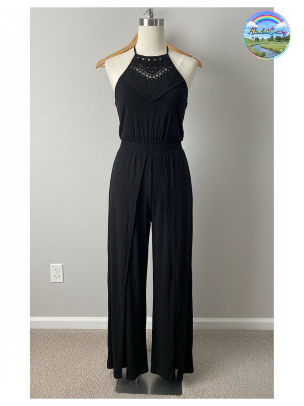 Eyelet Halter Jumpsuit High Waist Wide Leg Sleeveless One Piece